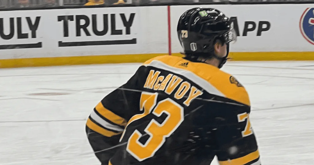 Boston Bruins forward Mike McDonald on the ice at the Historic List of Legendary Players event.